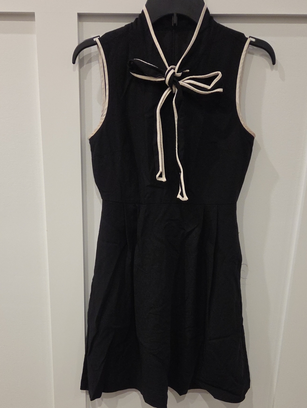 J. Crew Black Sleeveless Mini Dress with Cream Contrast Tie